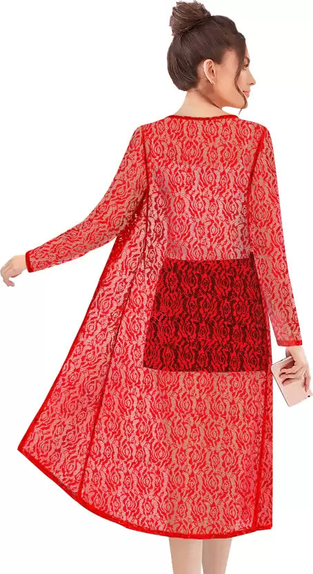 Women Full Sleeve Red Shrug